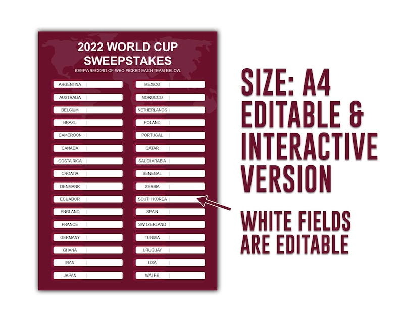 2022 World Cup Sweepstake Kit Soccer World Cup Game Football - Etsy Canada