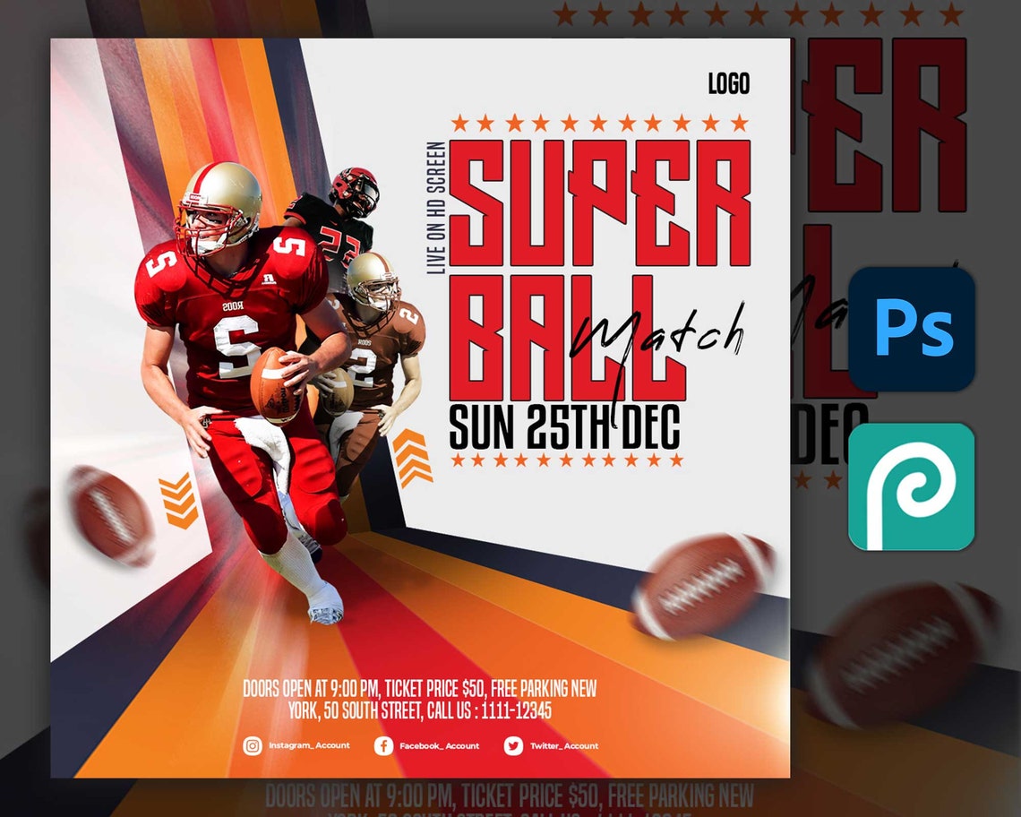 Super Bowl Party Flyer Template Customizable Sports Template Etsy