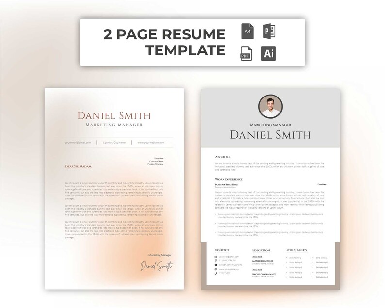 Modern Resume Template for MS Powerpoint 2 Page Resumes & - Etsy