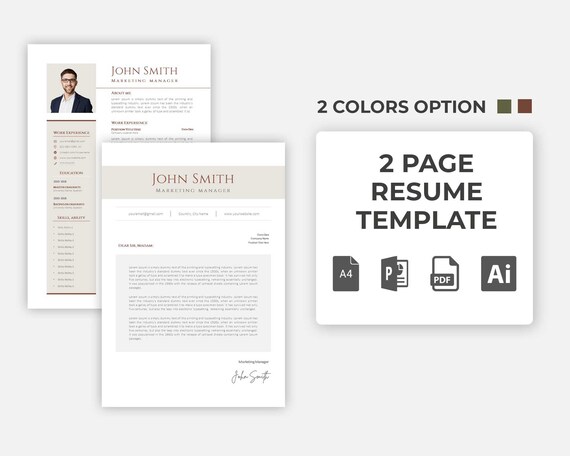 Modern Resume Template for MS Powerpoint 2 Page Resumes & - Etsy