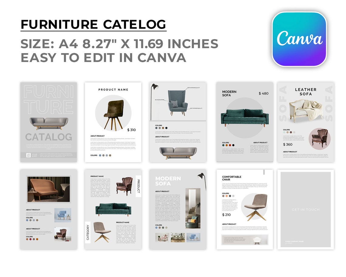 Furniture Product Catalog Canva Product Catalog Template A4 Etsy