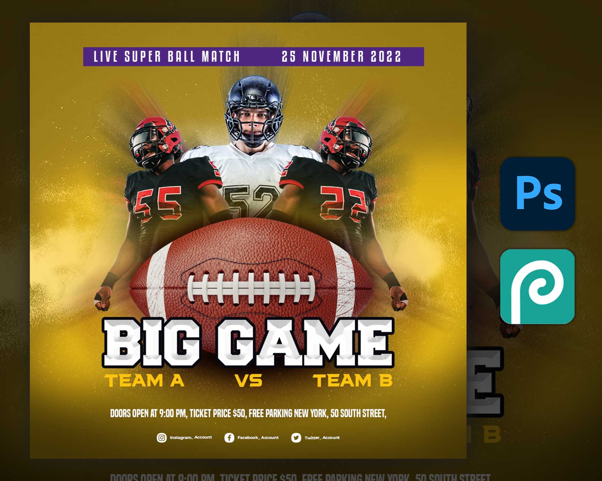 NFL Match Flyer, Game Night Football Flyer, Super Bowl Template NFL Match Flyer, Game Night Football Flyer, Super Bowl Template