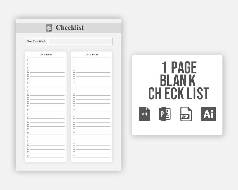 Blank Checklist, to Do List, Daily Planner, Printable Checklist Template, Blank Checklist
