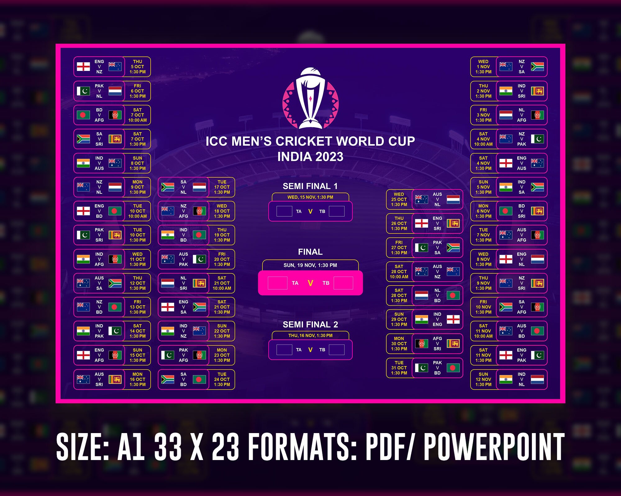 Cricket World Cup Schedule India 2023 Cricket India 2023 Etsy Canada