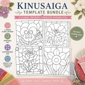 Flower Template bundle. Poppy, Rose, Daffodil and Pansy. Printable PDF