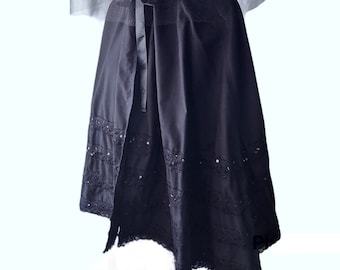 Black Victorian Gothic Mourning Cape with Lace Embellishment