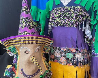 Mardi Gras Fringe Costume 4 Piece Outfit Chicken Run Mummers Parade Suit