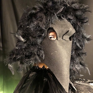 Plague Doctor - Raven Mask - Goth Raven Creepy Crow Mask - Halloween, Masquerade, Photo Props - Mask with beak, Feather Masks