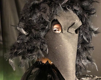 Raven Mask - Goth Creepy Crow Mask - Halloween, Masquerade, Photo Props - Feather Masks
