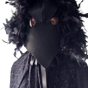 Plague Doctor - Raven Mask - Goth Raven Creepy Crow Mask - Halloween, Masquerade, Photo Props - Mask with beak, Feather Masks