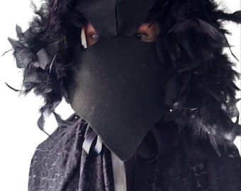 Raven Mask - Goth Creepy Crow Mask - Halloween, Masquerade, Photo Props -  Feather Masks