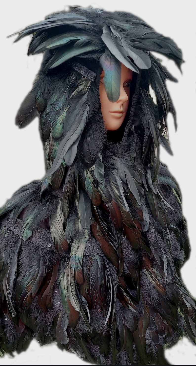 Black Hooded Feather Cape Feathered Cloak Fashion Gothic Etsy
