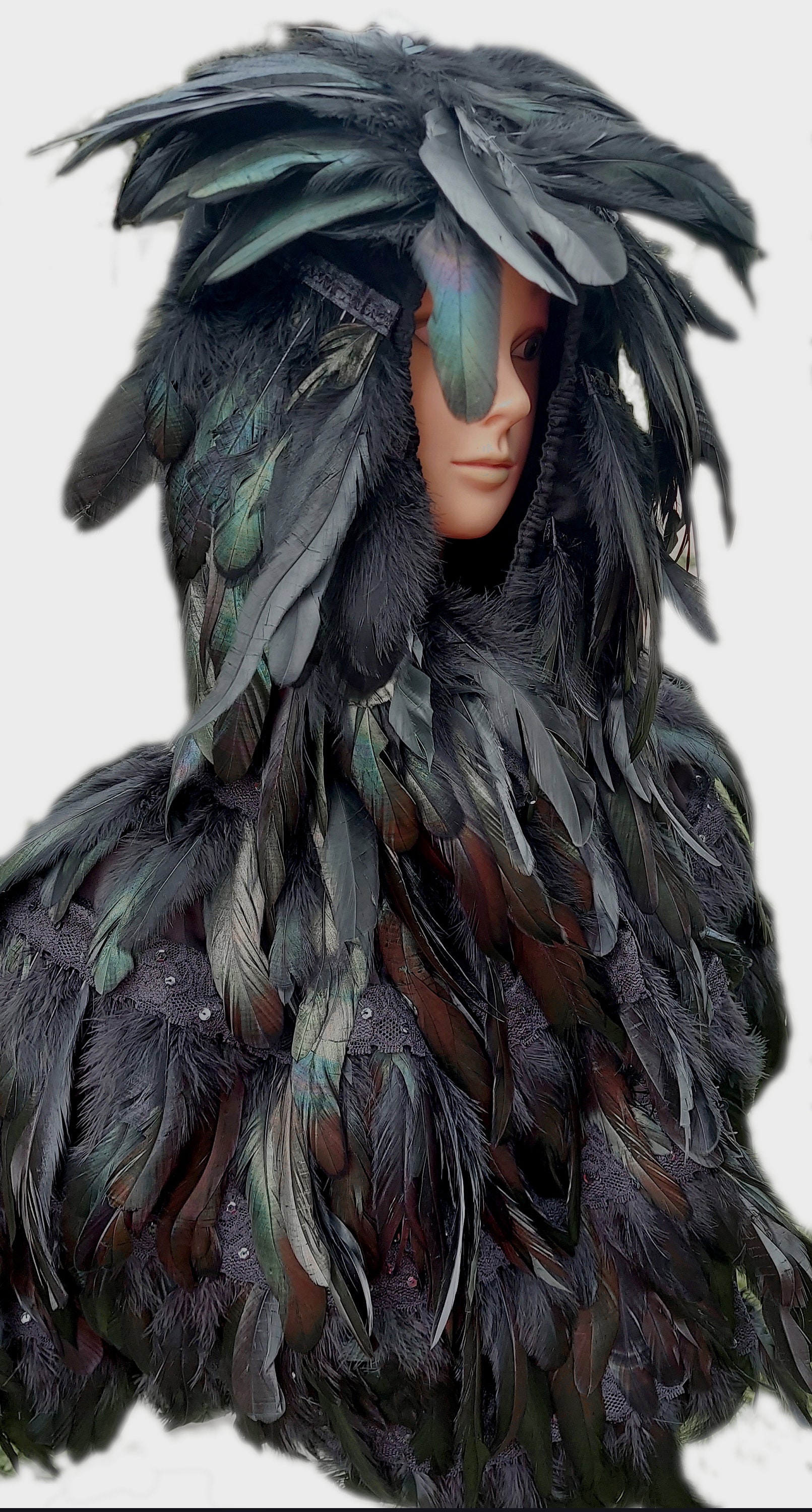 Black Hooded Feather Cape Feathered Cloak Fashion Gothic Etsy