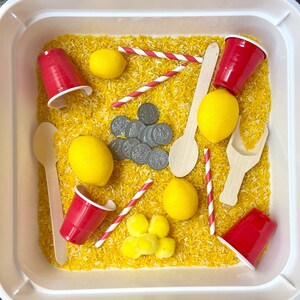 Lemonade Stand Sensory Kit with learning add ons, Sensory kits for kids, Yellow sensory kit