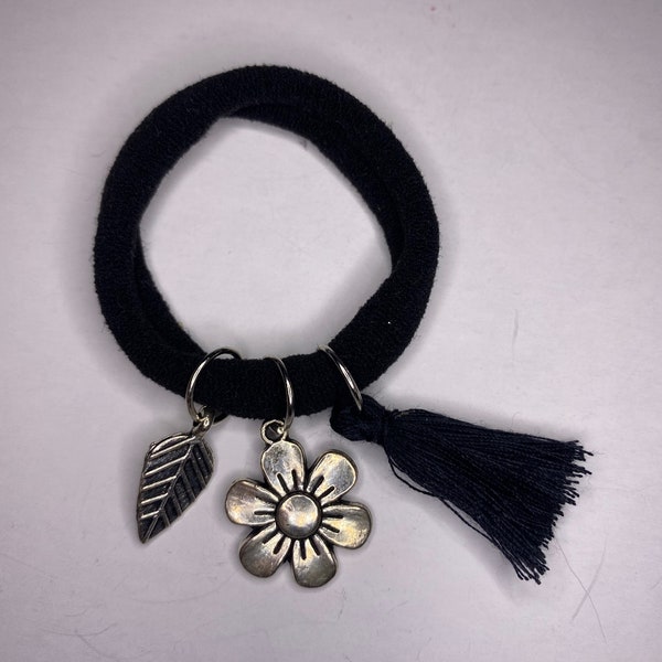 Black Hairband with Flower and Leaf Charm