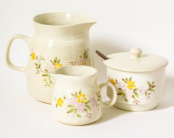 Vintage Willsgrove Ware Pottery | Milk, Creamer and Sugar Bowl | 3 - Piece Stoneware Set | Out of Africa Lady Di Floral Pattern