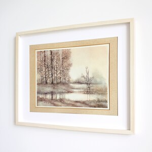 Vintage Print Signed by Artist A. Maugeri Brughiera d'inverno Moody Winter Landscape Painting Framed Modern Mid Century Decor image 2