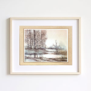 Vintage Print Signed by Artist A. Maugeri Brughiera d'inverno Moody Winter Landscape Painting Framed Modern Mid Century Decor image 1