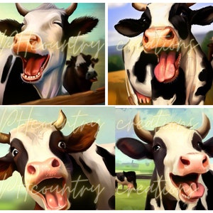 Laughing cows prints, funny farm cows, smiling cow, happy heifer printable, Farm Cows, Funny Farm Animals.
