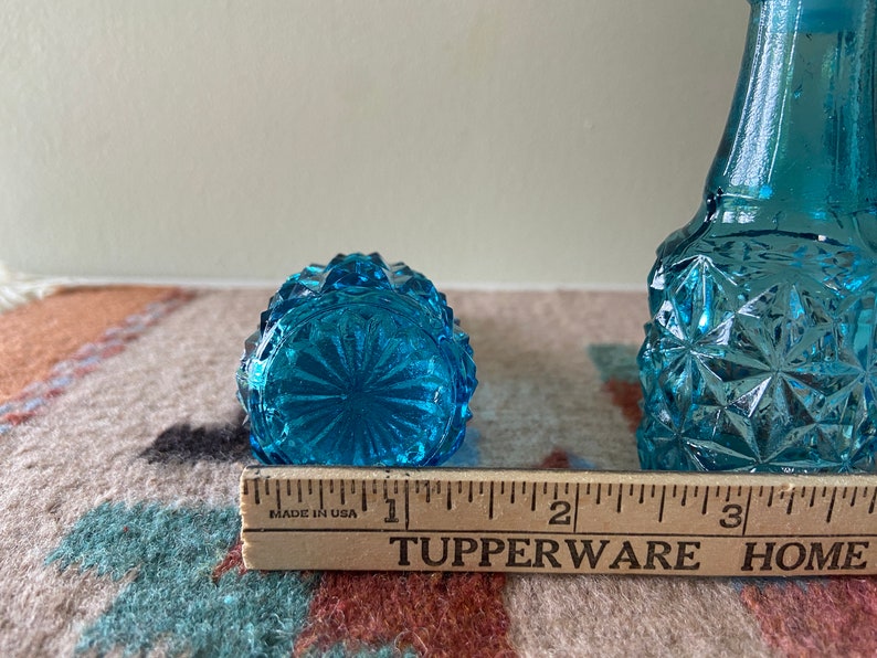 Indiana Glass Cobalt Blue Oil Vinegar Mini Cruet Apothecary Jars with Stopper and Handle image 5