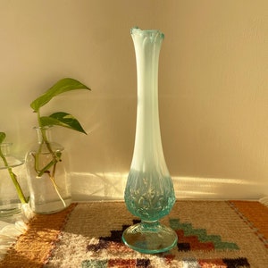 Vintage ‘Lily of the Valley’ Fenton Art Glass — Bud Pedestal Swung Vase