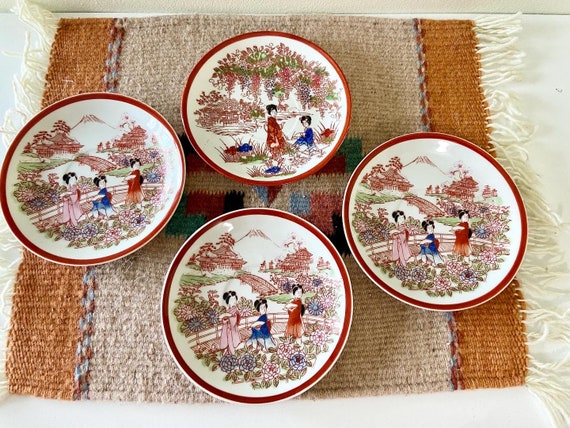 Vintage Japanese Eggshell Porcelain Kutani Geisha Girl Tea Set
