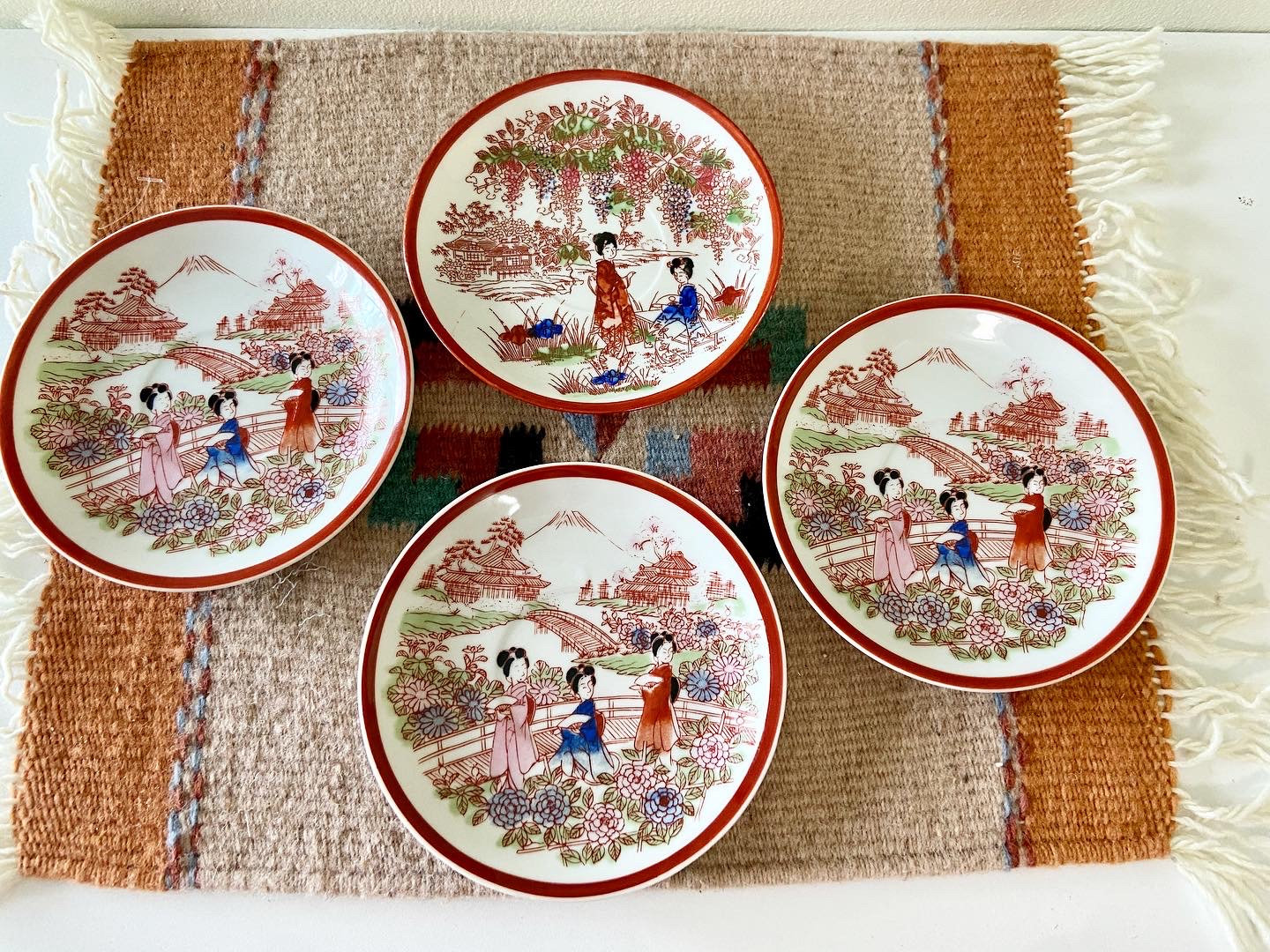 Vintage Japanese Eggshell Porcelain Kutani Geisha Girl Tea Set