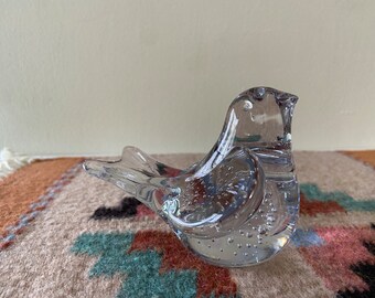 Vintage Glass Bird Controlled Bubble Paperweight Figurine Clear Grey Blue Tint