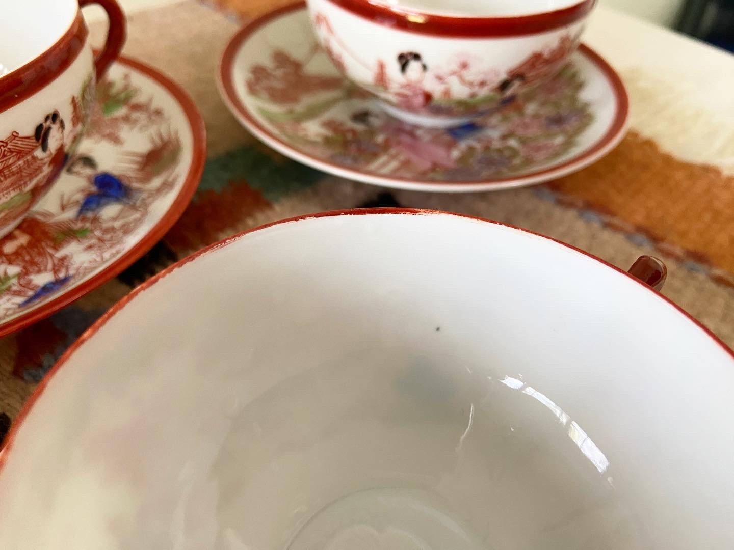 Vintage Japanese Eggshell Porcelain Kutani Geisha Girl Tea Set