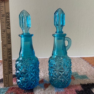 Indiana Glass Cobalt Blue Oil Vinegar Mini Cruet Apothecary Jars with Stopper and Handle image 6