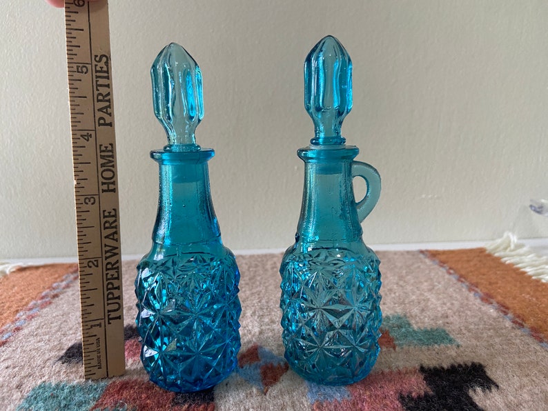 Indiana Glass Cobalt Blue Oil Vinegar Mini Cruet Apothecary Jars with Stopper and Handle image 6