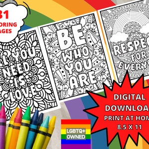 Pride Coloring Pages - Digital Download LGBTQ Coloring Book - 31 Coloring Pages in PDF Form