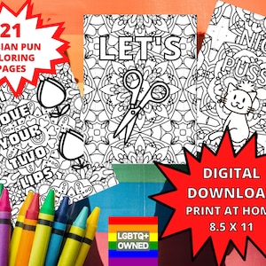 Páginas para colorear lesbianas Descarga digital / Libro para colorear divertidos juegos de palabras lesbianas PDF imprimible