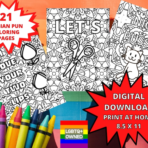 Lesbian Coloring Pages Digital Download | Funny Lesbian Puns Coloring Book Printable PDF