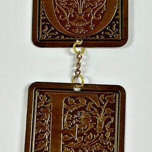Vintage Gold Metal Dangling Ornament Embossed Ornate Noel Square Blocks Bells