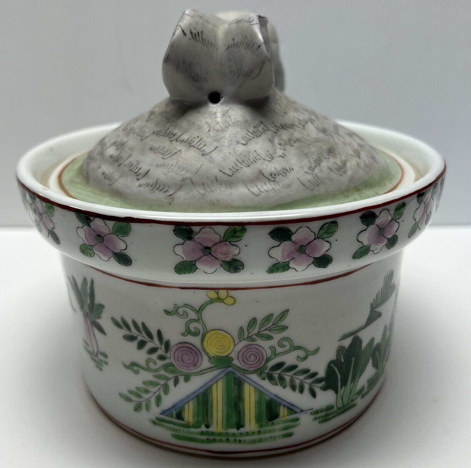 Vtg Asian Hand Painted Ceramic Bunny Rabbit Casserole Lid Figural ...