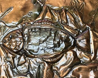 ヴィンテージ銅レリーフ魚銅ロックフィッシュプレート大現状のまま