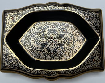 Vintage Lenwile Ardalt Japan #7607 Black Gold Red Art Deco Hand Painted Ashtray