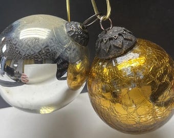アンティークの大型ドイツ銀水銀ガラスクーゲルクリスマスオーナメント