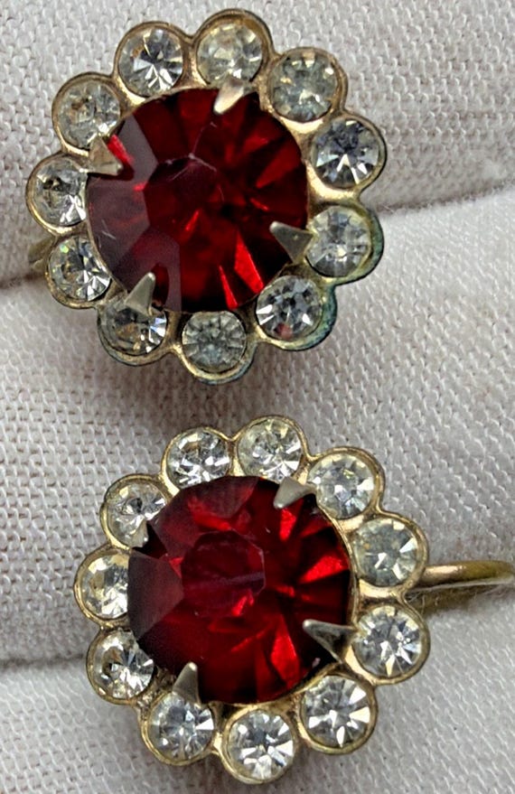 Vtg Ruby Red Clear Rhinestone Flower Cluster Halo… - image 13