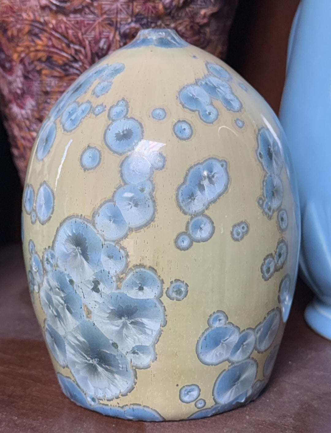 Modern Studio Art Pottery Crystalline Glaze Vase Weed Pot Blue Green as ...