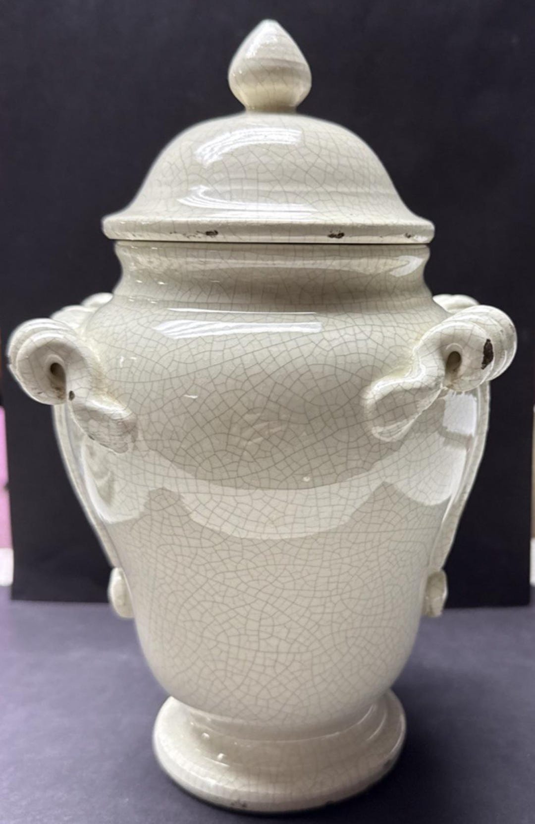 Vintage Leona Lavorato A Mano Italy Crackle Glaze Cream Canister