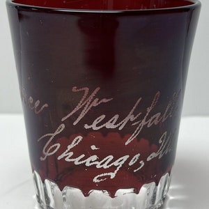 EAPG Ruby Stained Souvenir Tumbler Clarice Westfall Chicago IL Unidentified