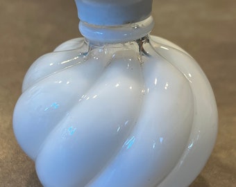 Vintage Fenton DeVilbiss Opalescent Milk Glass Swirl Perfume Bottle Lucite Lid