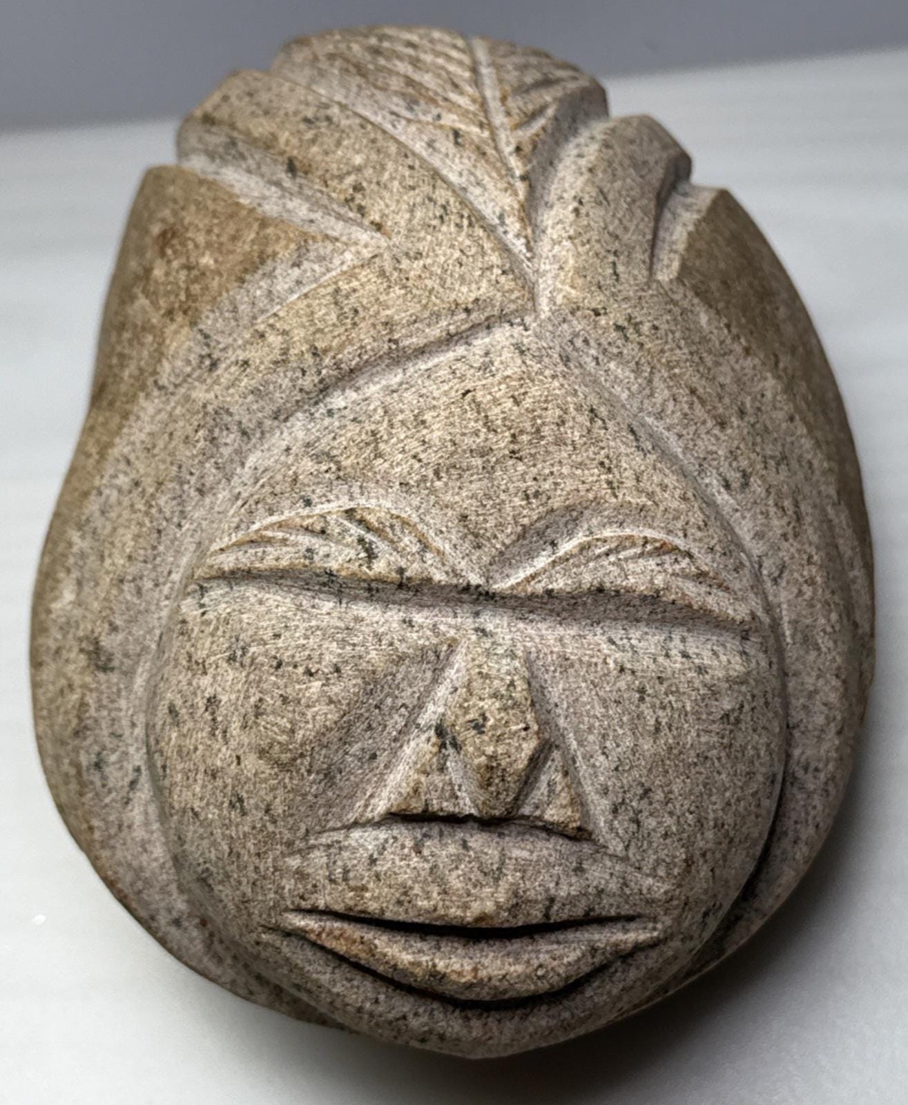 Vintage Native American Carved Stone Rock Indian Head Chief Signed