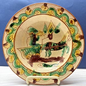Vintage Folk Art Hutsul Hucul Plate Clay Hand Painted Bowl Plate Hanging