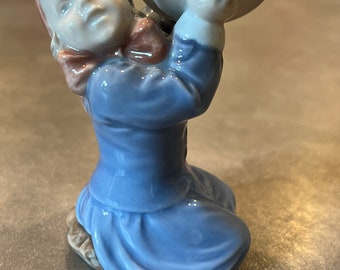 Vintage Royal Copenhagen Blue White Figurine #3677 Girl With Cymbals 3.5”