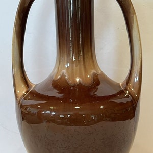 Old Cliftwood Art Pottery Morton IL Brown Glaze Double Handle Amphora Vase Craft