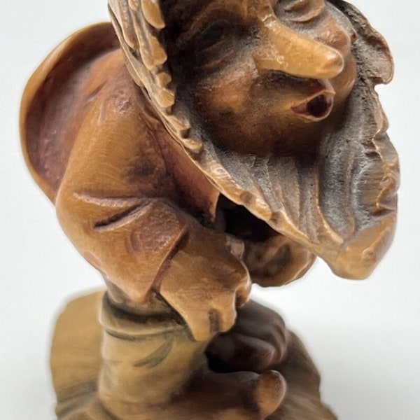 Vtg ANRI Troll Little Folk Salvans Weatherman Beard Blowing Wood Hand Carved