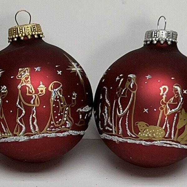 Vtg Lot of 4 Krebs Red Gold Silver Glitter 3 Wise Men Camel Ornaments Glass